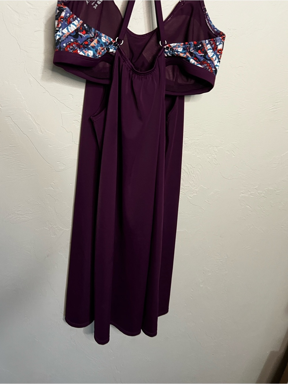 Athleta Geo Burgundy Blousy Tankini Swim Dress Built In Bra Athleisure Cover Up - Picture 7 of 8